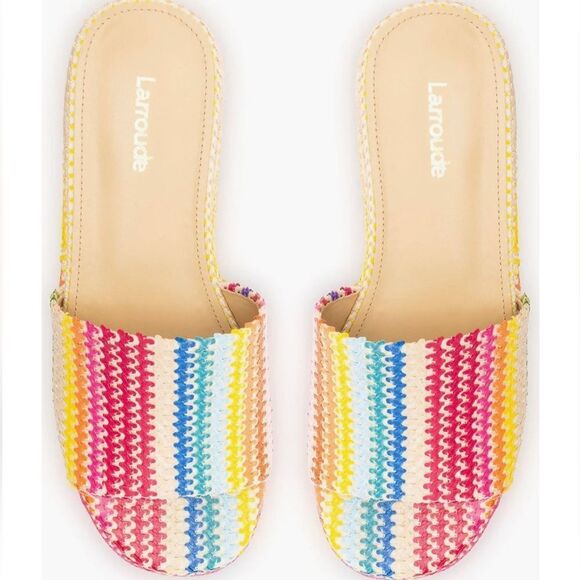 Larroude Alex Platform Mule In Rainbow Raffia! - Picture 6 of 7